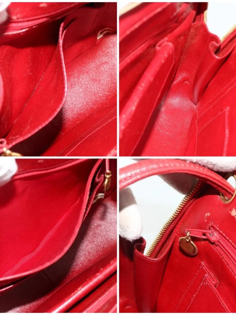 CHANEL V Stitch Shoulder Bag Lamb Skin Gold Red CC Auth mr2345